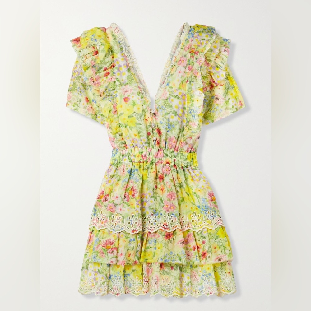 LoveShackFancy Aldina Tiered Floral Print Dress
